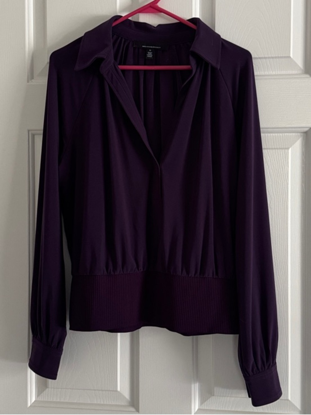 White House Black Market Plum Long-Sleeve V-Neck Blouse